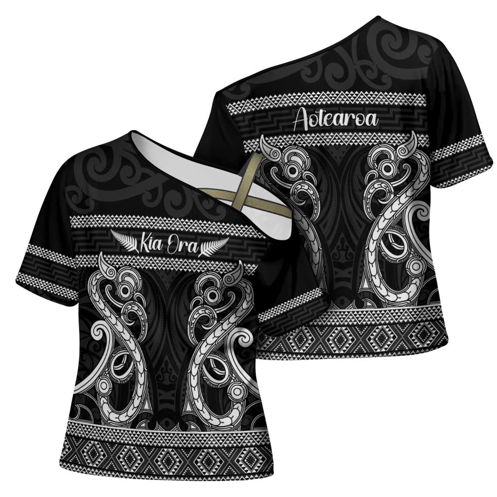 Kia Ora New Zealand Cross Shoulder Shirt Maori Language Week Pango Taniko Motif - Vibe Hoodie