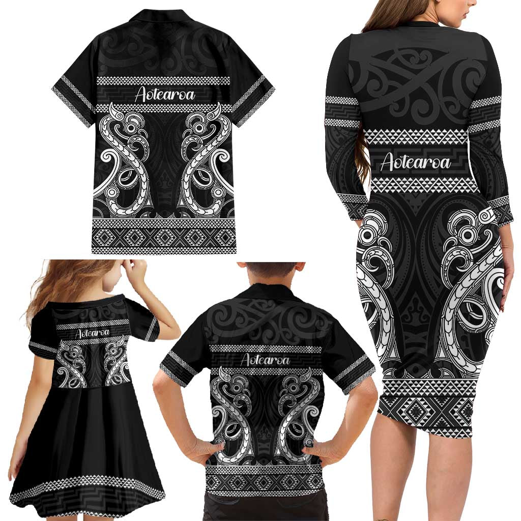Kia Ora New Zealand Family Matching Long Sleeve Bodycon Dress and Hawaiian Shirt Maori Language Week Pango Taniko Motif - Vibe Hoodie
