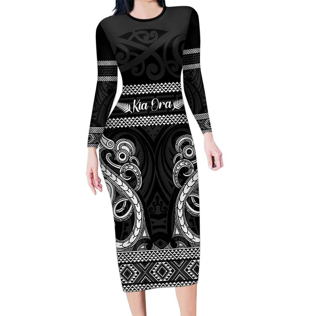 Kia Ora New Zealand Family Matching Long Sleeve Bodycon Dress and Hawaiian Shirt Maori Language Week Pango Taniko Motif - Vibe Hoodie