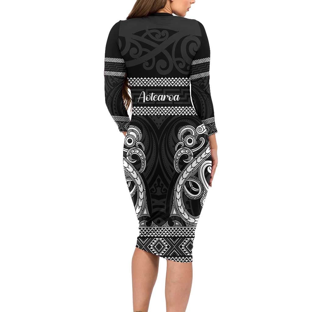 Kia Ora New Zealand Family Matching Long Sleeve Bodycon Dress and Hawaiian Shirt Maori Language Week Pango Taniko Motif - Vibe Hoodie