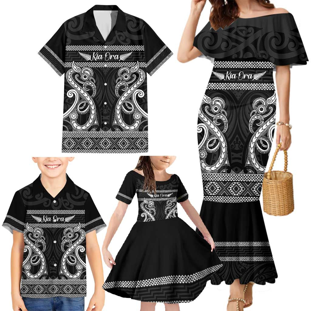 Kia Ora New Zealand Family Matching Mermaid Dress and Hawaiian Shirt Maori Language Week Pango Taniko Motif - Vibe Hoodie