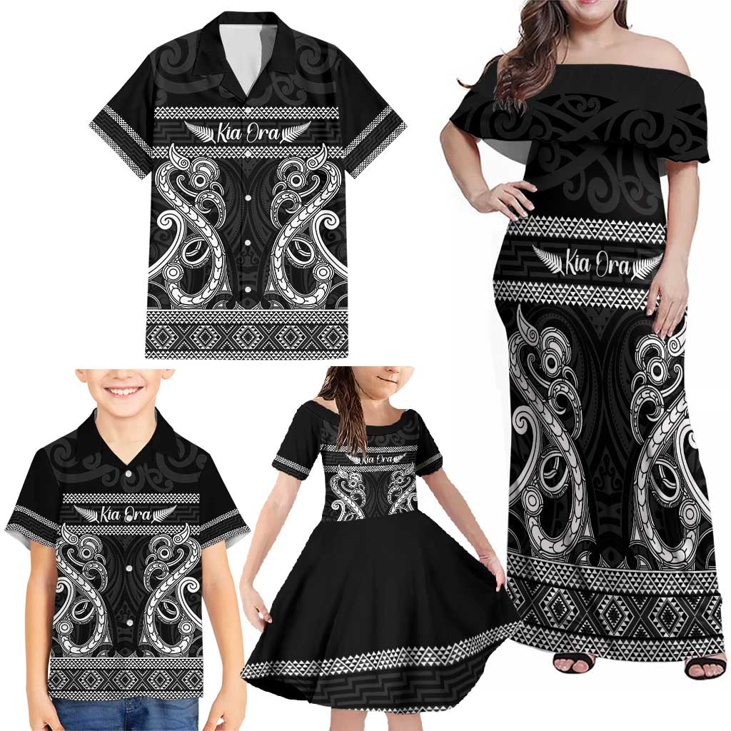 Kia Ora New Zealand Family Matching Off Shoulder Maxi Dress and Hawaiian Shirt Maori Language Week Pango Taniko Motif - Vibe Hoodie