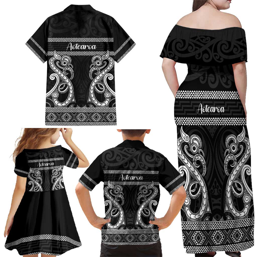 Kia Ora New Zealand Family Matching Off Shoulder Maxi Dress and Hawaiian Shirt Maori Language Week Pango Taniko Motif - Vibe Hoodie