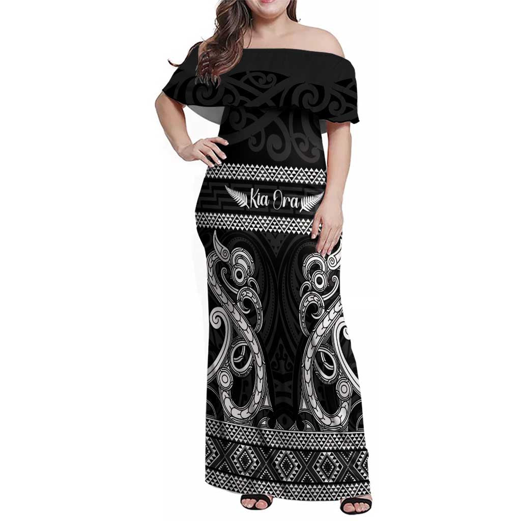 Kia Ora New Zealand Family Matching Off Shoulder Maxi Dress and Hawaiian Shirt Maori Language Week Pango Taniko Motif - Vibe Hoodie