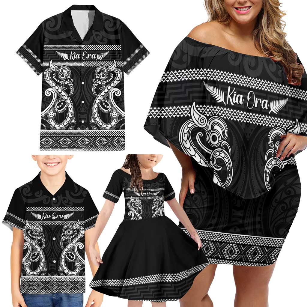 Kia Ora New Zealand Family Matching Off Shoulder Short Dress and Hawaiian Shirt Maori Language Week Pango Taniko Motif - Vibe Hoodie