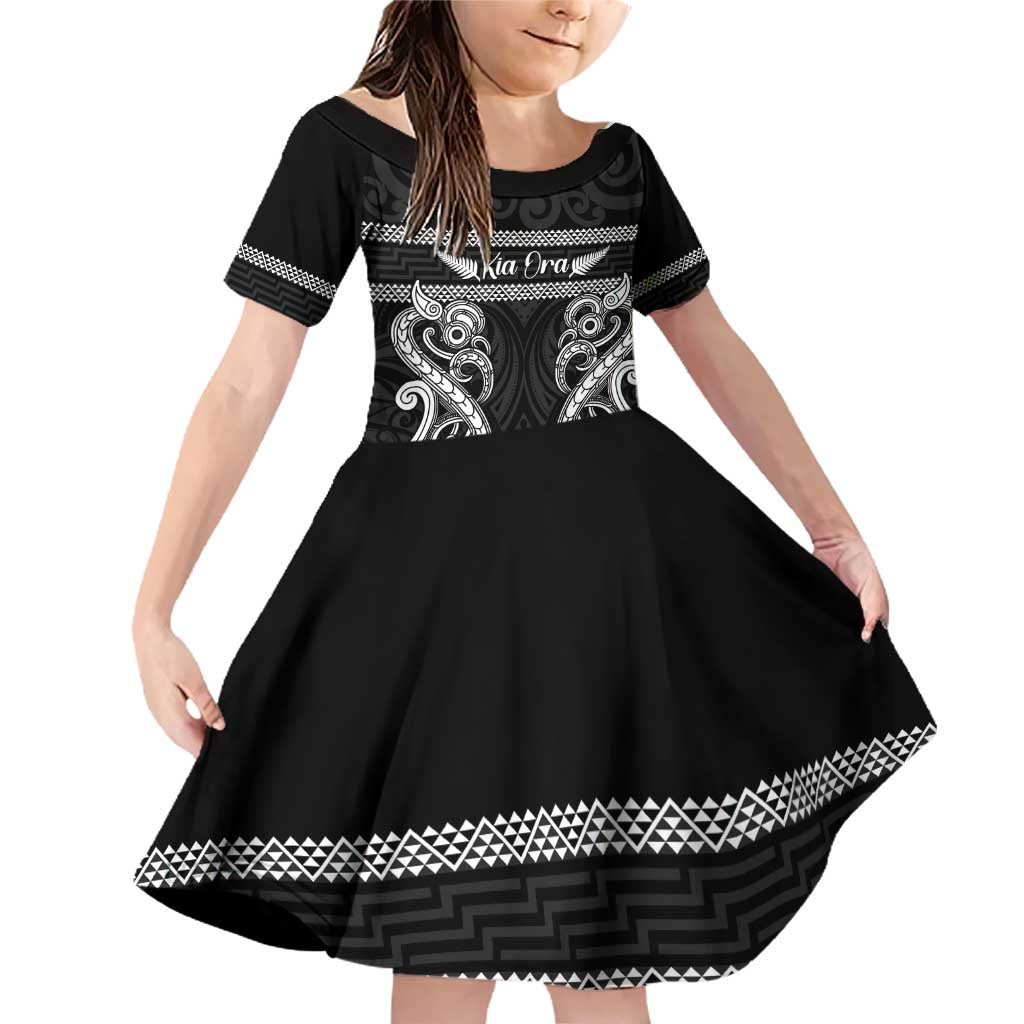 Kia Ora New Zealand Family Matching Off Shoulder Short Dress and Hawaiian Shirt Maori Language Week Pango Taniko Motif - Vibe Hoodie
