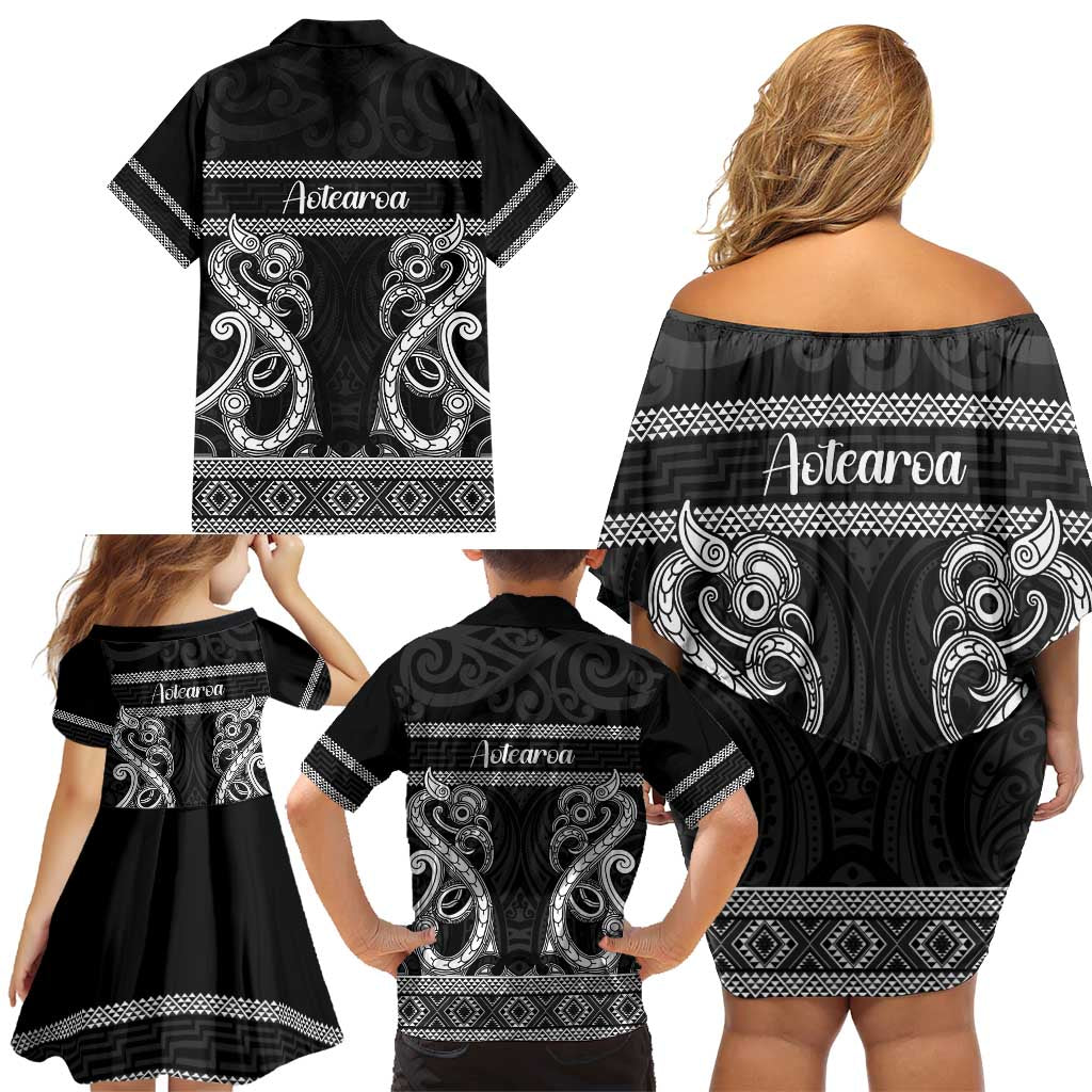 Kia Ora New Zealand Family Matching Off Shoulder Short Dress and Hawaiian Shirt Maori Language Week Pango Taniko Motif - Vibe Hoodie