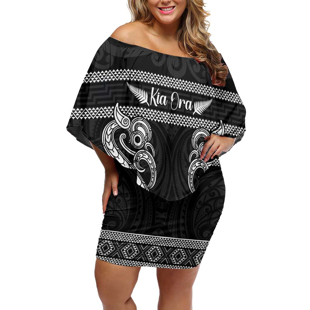 Kia Ora New Zealand Family Matching Off Shoulder Short Dress and Hawaiian Shirt Maori Language Week Pango Taniko Motif - Vibe Hoodie