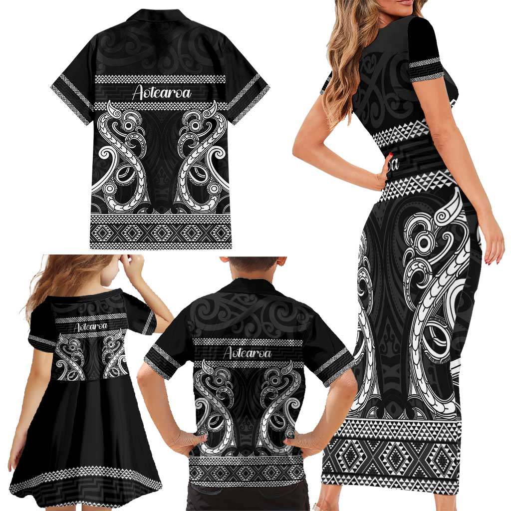 Kia Ora New Zealand Family Matching Short Sleeve Bodycon Dress and Hawaiian Shirt Maori Language Week Pango Taniko Motif - Vibe Hoodie