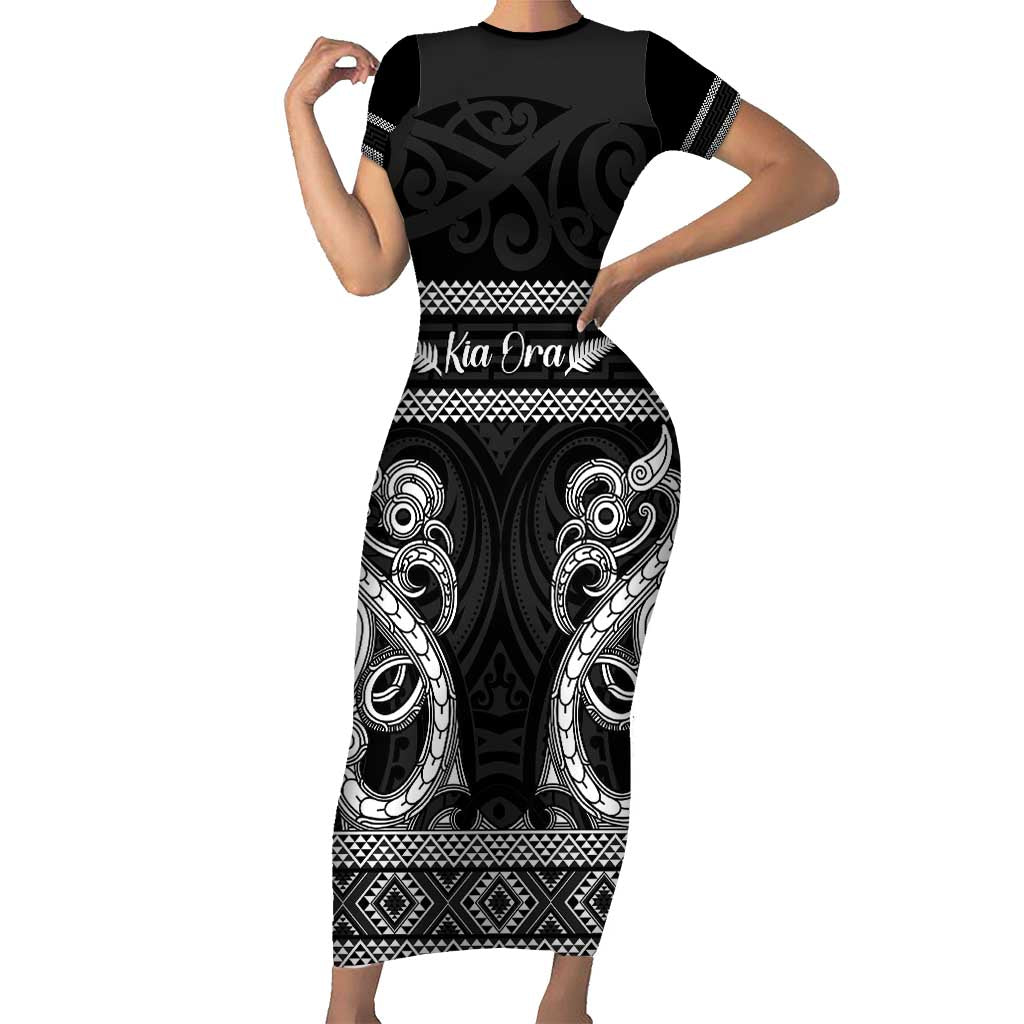 Kia Ora New Zealand Family Matching Short Sleeve Bodycon Dress and Hawaiian Shirt Maori Language Week Pango Taniko Motif - Vibe Hoodie