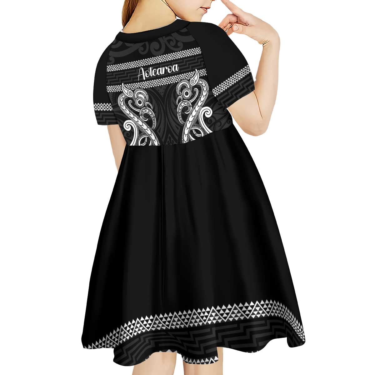 Kia Ora New Zealand Kid Short Sleeve Dress Maori Language Week Pango Taniko Motif - Vibe Hoodie