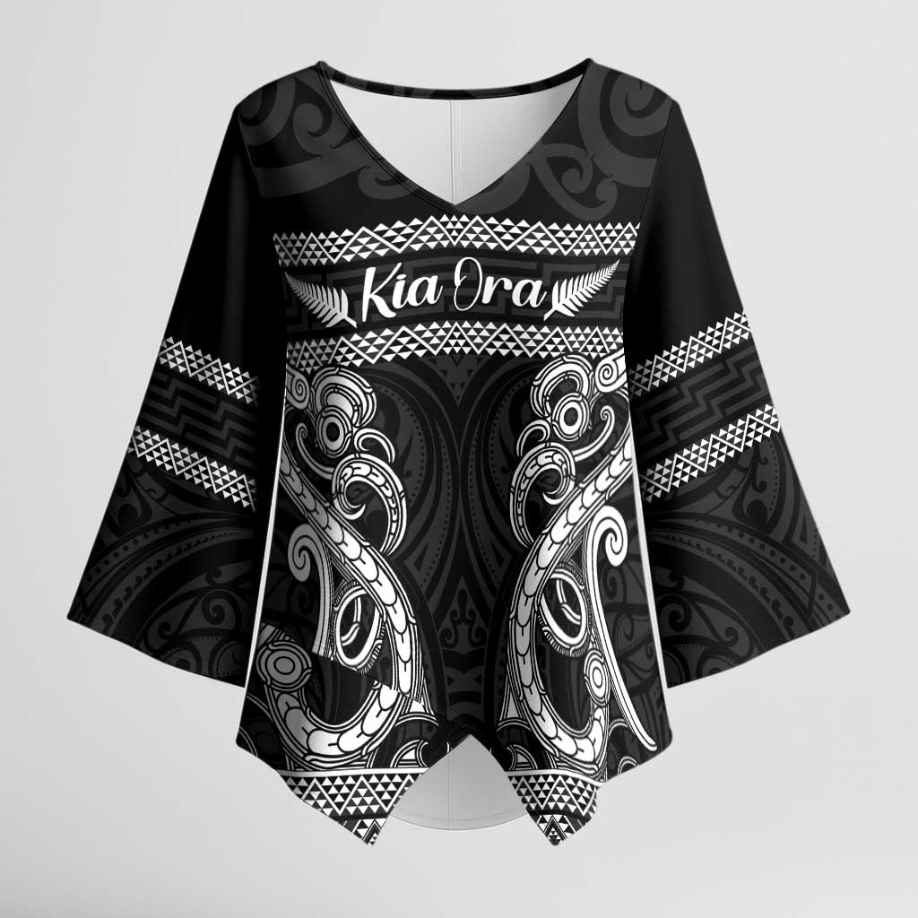 Kia Ora New Zealand Kimono Sleeve Blouse Maori Language Week Pango Taniko Motif - Vibe Hoodie