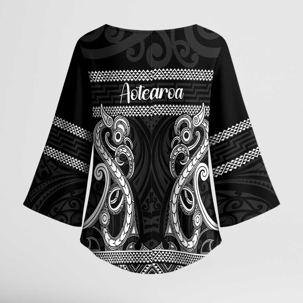Kia Ora New Zealand Kimono Sleeve Blouse Maori Language Week Pango Taniko Motif - Vibe Hoodie