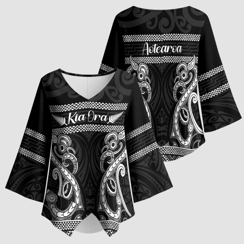 Kia Ora New Zealand Kimono Sleeve Blouse Maori Language Week Pango Taniko Motif - Vibe Hoodie