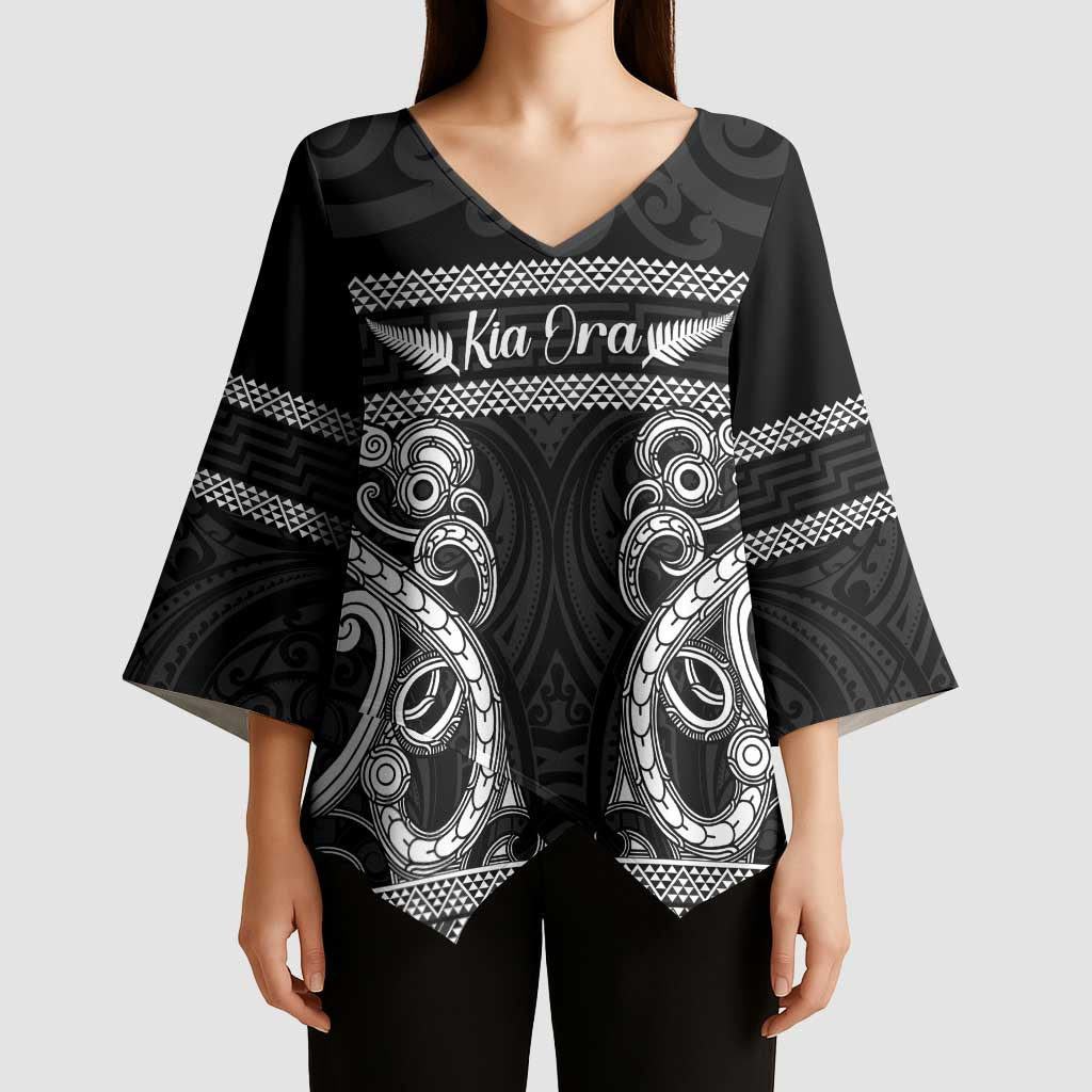 Kia Ora New Zealand Kimono Sleeve Blouse Maori Language Week Pango Taniko Motif - Vibe Hoodie