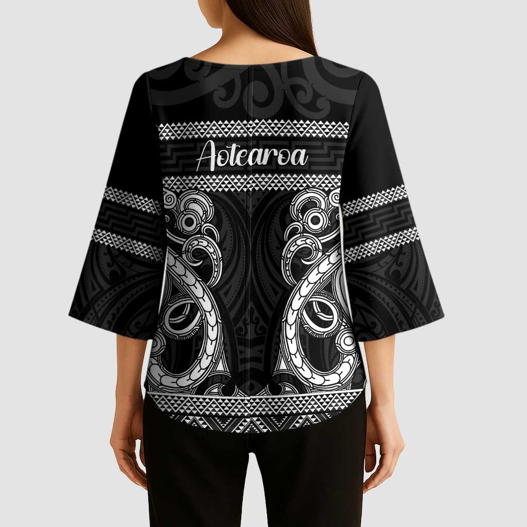 Kia Ora New Zealand Kimono Sleeve Blouse Maori Language Week Pango Taniko Motif - Vibe Hoodie