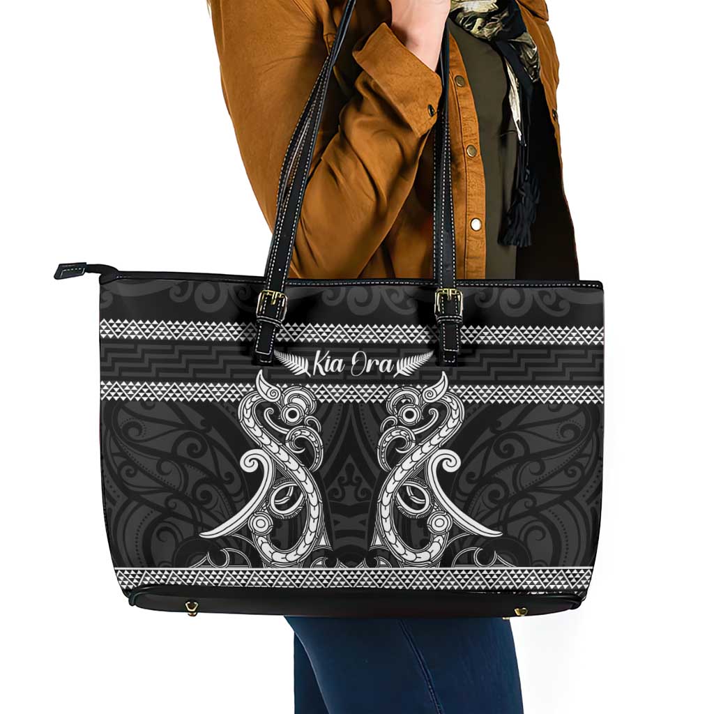 Kia Ora New Zealand Leather Tote Bag Maori Language Week Pango Taniko Motif - Vibe Hoodie