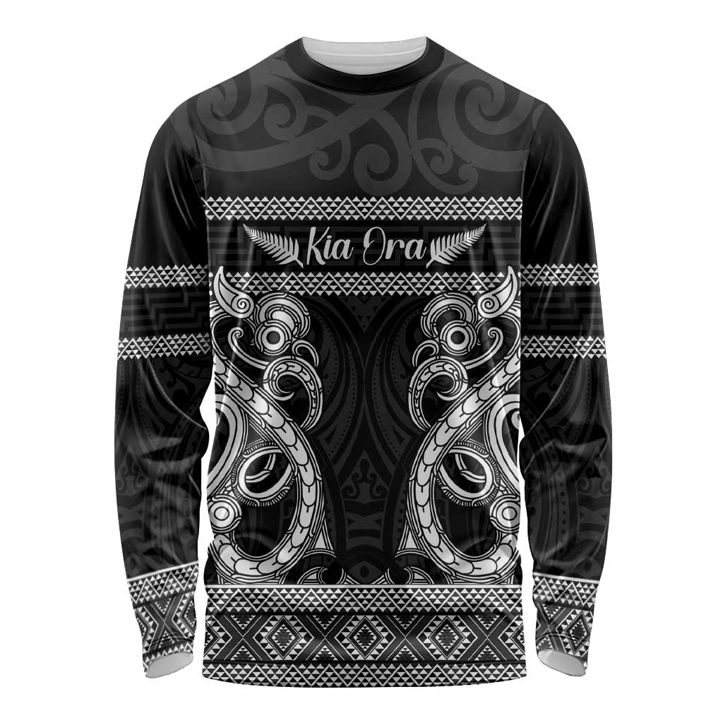 Kia Ora New Zealand Long Sleeve Shirt Maori Language Week Pango Taniko Motif - Vibe Hoodie