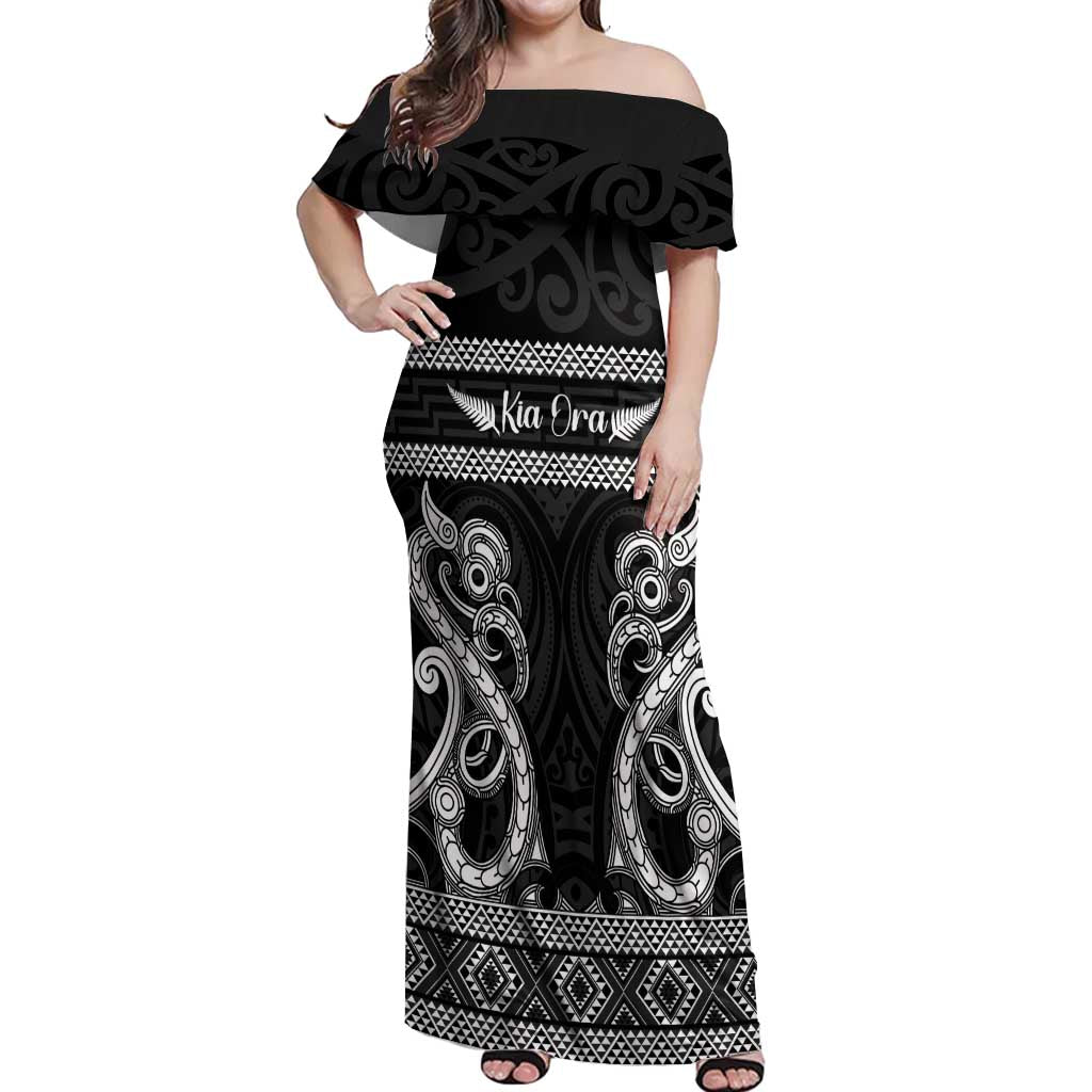 Kia Ora New Zealand Off Shoulder Maxi Dress Maori Language Week Pango Taniko Motif - Vibe Hoodie