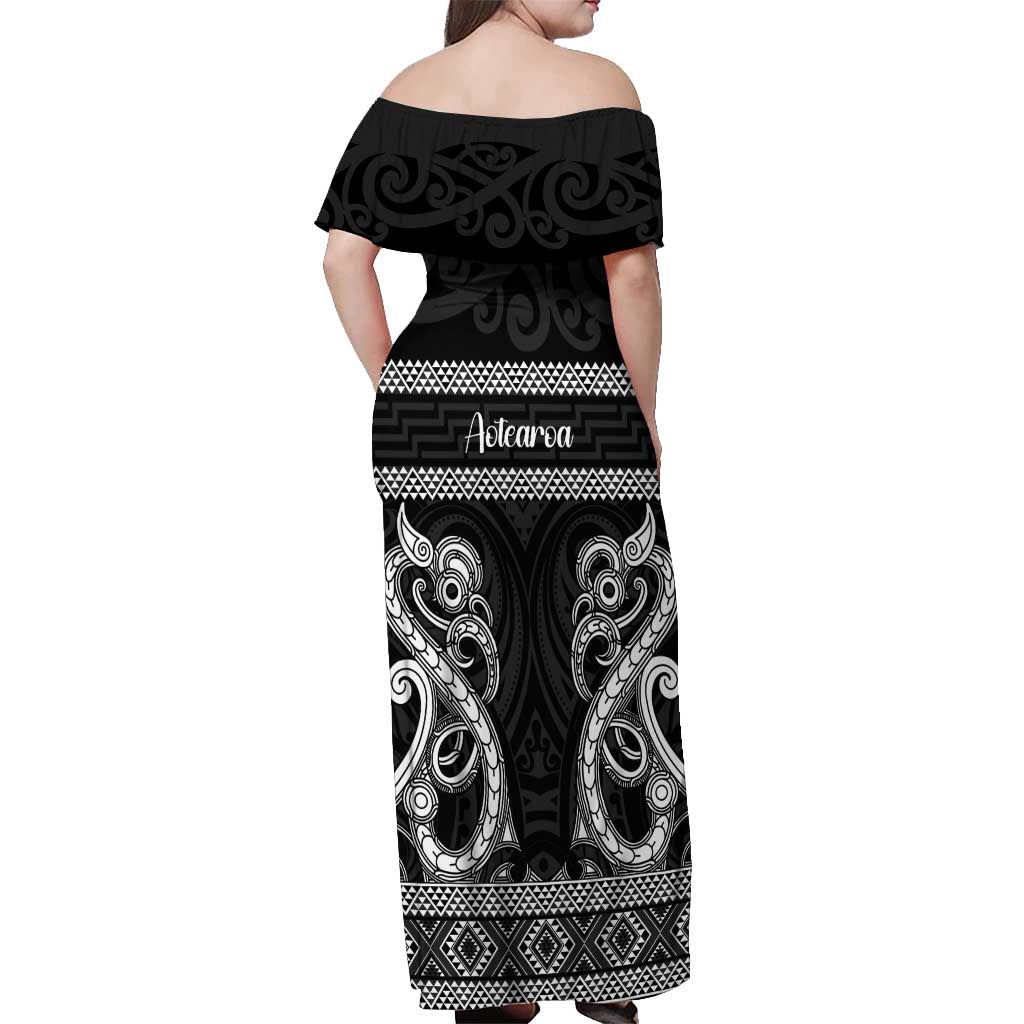 Kia Ora New Zealand Off Shoulder Maxi Dress Maori Language Week Pango Taniko Motif - Vibe Hoodie