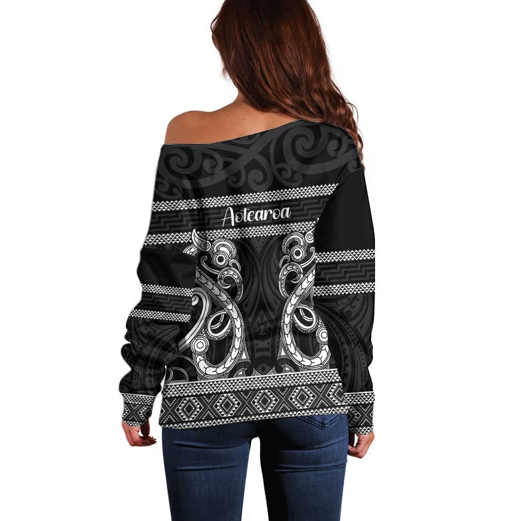 Kia Ora New Zealand Off Shoulder Sweater Maori Language Week Pango Taniko Motif - Vibe Hoodie