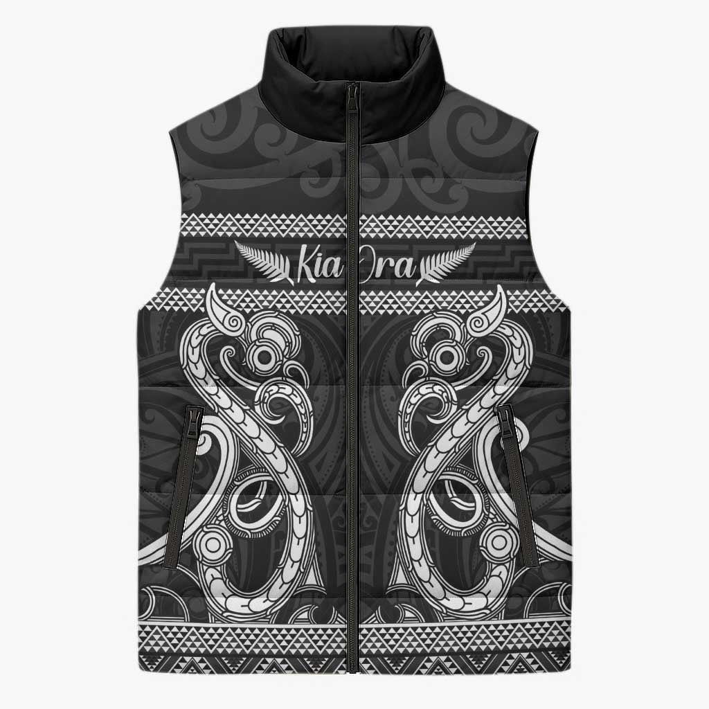 Kia Ora New Zealand Sleeveless Puffer Jacket Maori Language Week Pango Taniko Motif - Vibe Hoodie