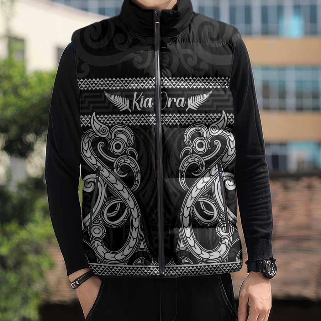 Kia Ora New Zealand Sleeveless Puffer Jacket Maori Language Week Pango Taniko Motif - Vibe Hoodie