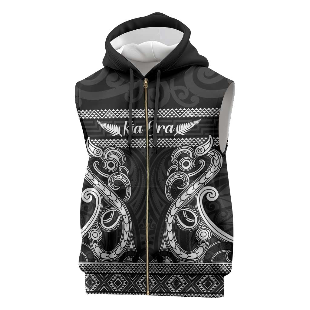 Kia Ora New Zealand Sleeveless Zip Hoodie Maori Language Week Pango Taniko Motif - Vibe Hoodie