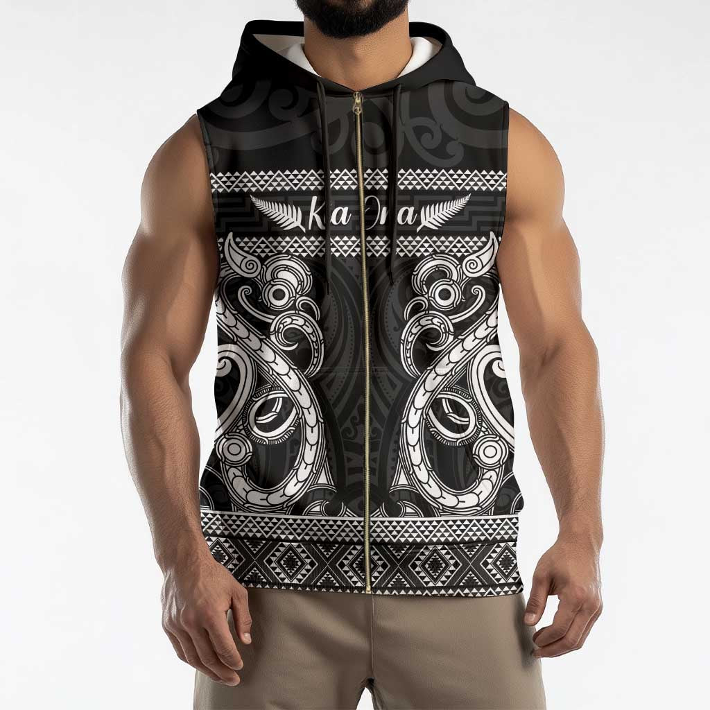 Kia Ora New Zealand Sleeveless Zip Hoodie Maori Language Week Pango Taniko Motif - Vibe Hoodie