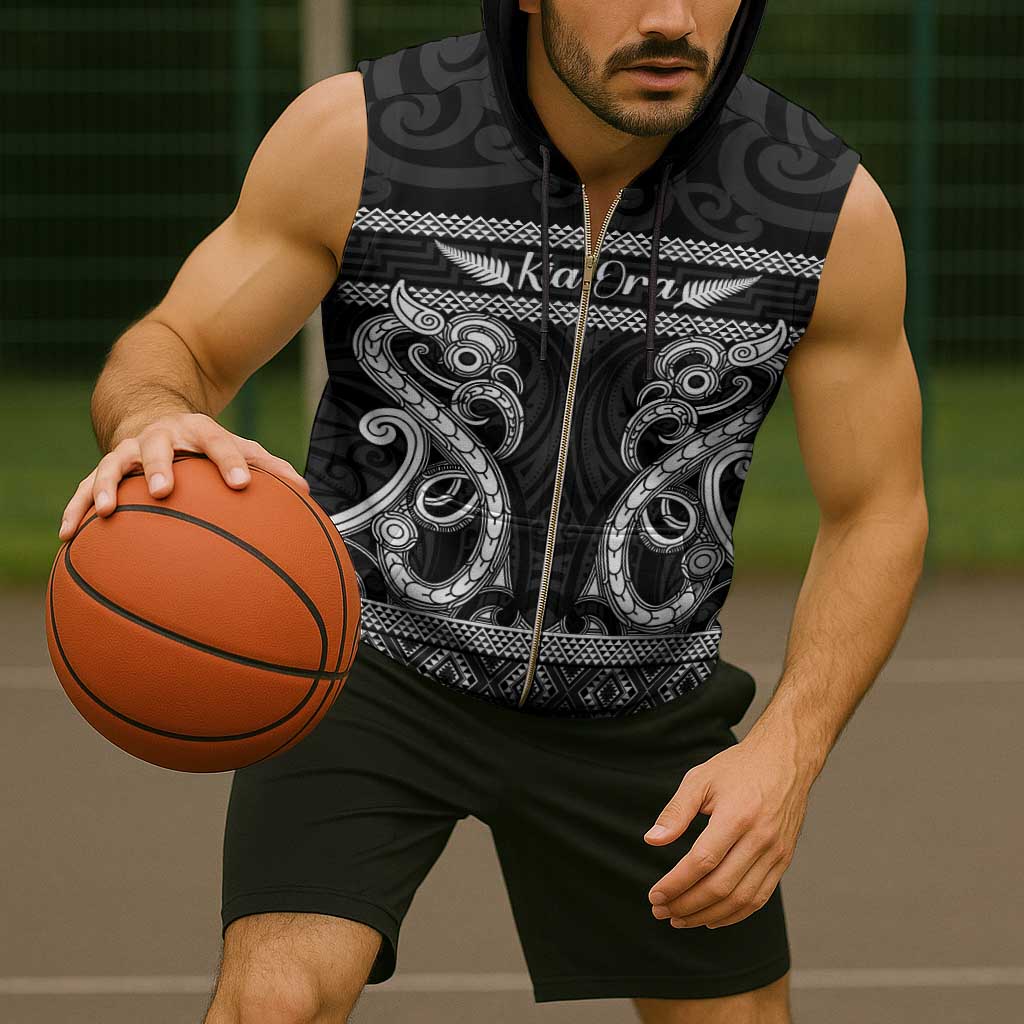 Kia Ora New Zealand Sleeveless Zip Hoodie Maori Language Week Pango Taniko Motif - Vibe Hoodie