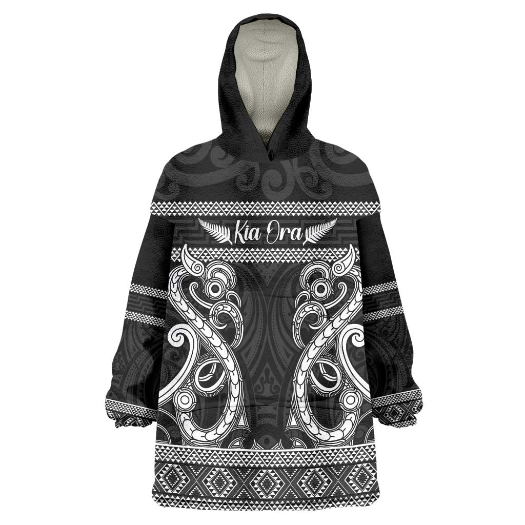 Kia Ora New Zealand Wearable Blanket Hoodie Maori Language Week Pango Taniko Motif - Vibe Hoodie