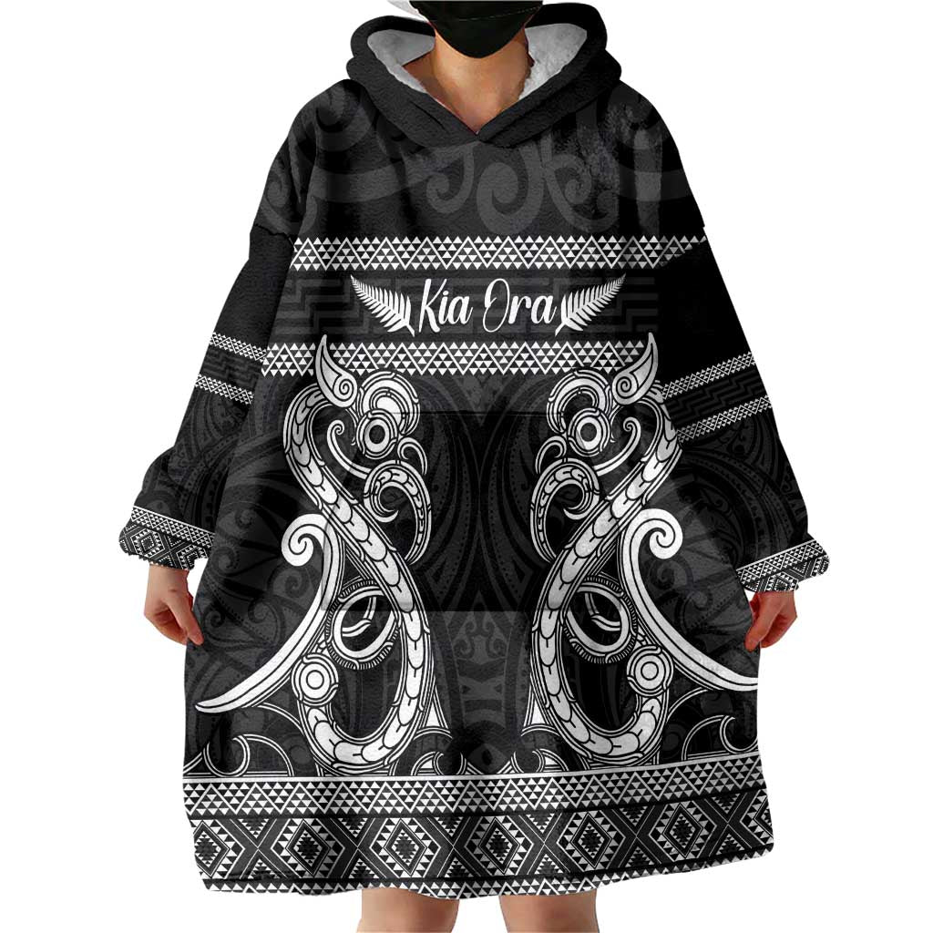 Kia Ora New Zealand Wearable Blanket Hoodie Maori Language Week Pango Taniko Motif - Vibe Hoodie