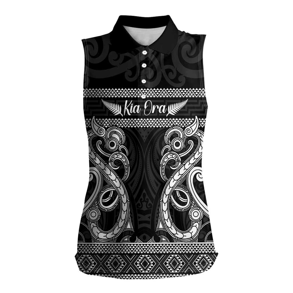 Kia Ora New Zealand Women Sleeveless Polo Shirt Maori Language Week Pango Taniko Motif - Vibe Hoodie
