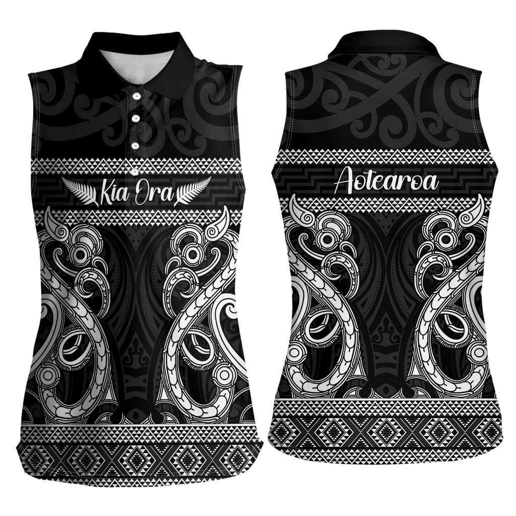 Kia Ora New Zealand Women Sleeveless Polo Shirt Maori Language Week Pango Taniko Motif - Vibe Hoodie