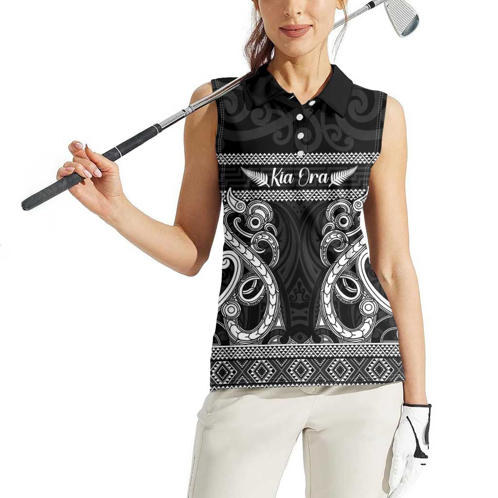Kia Ora New Zealand Women Sleeveless Polo Shirt Maori Language Week Pango Taniko Motif - Vibe Hoodie