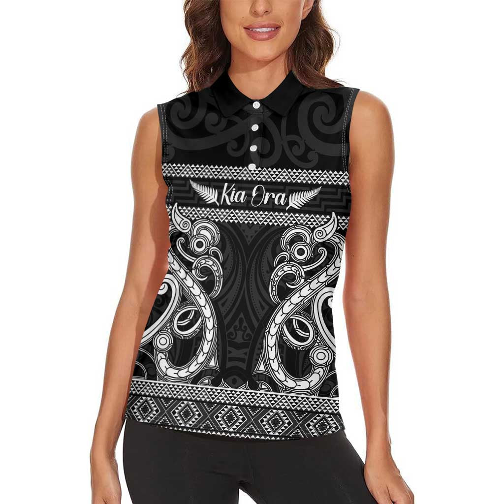 Kia Ora New Zealand Women Sleeveless Polo Shirt Maori Language Week Pango Taniko Motif - Vibe Hoodie
