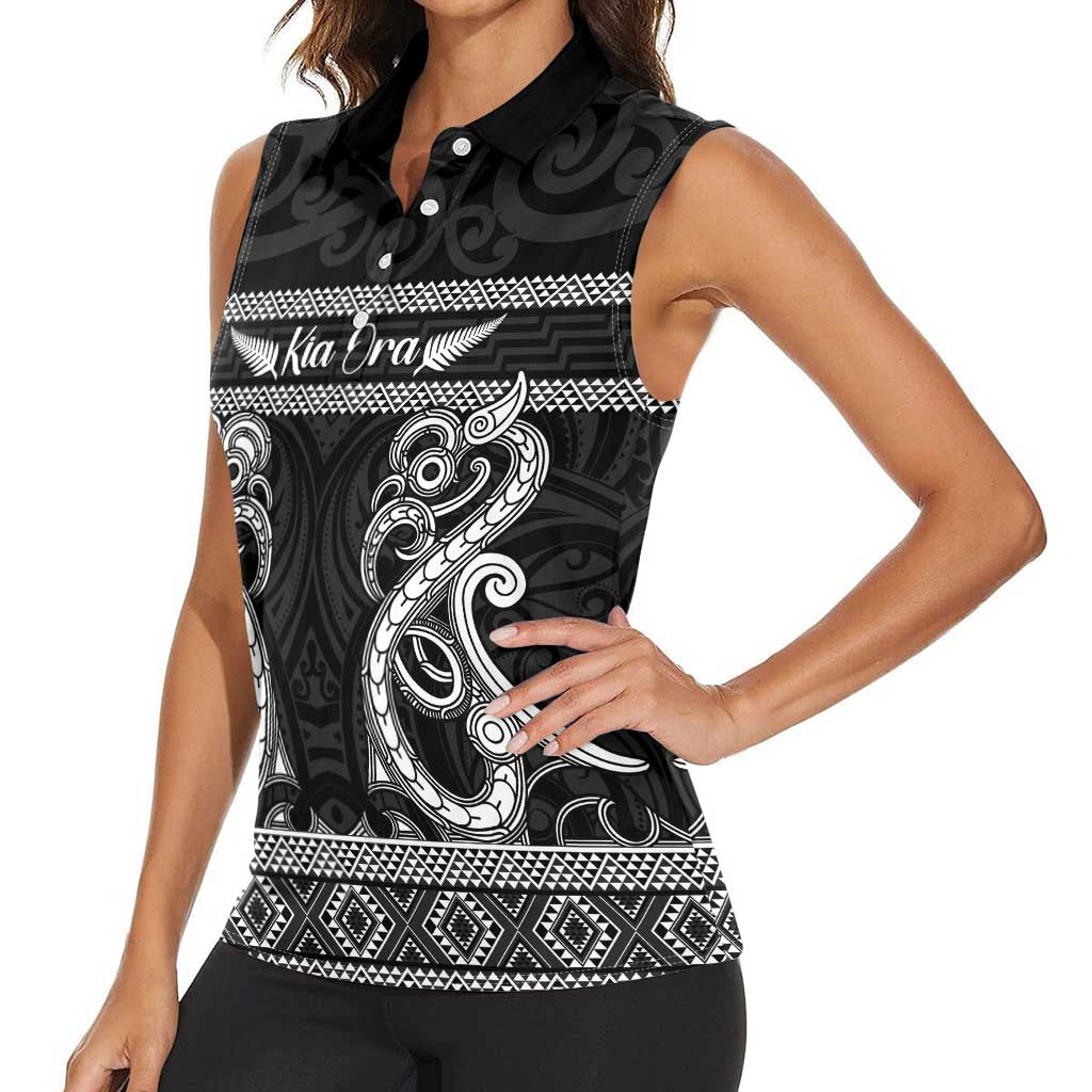 Kia Ora New Zealand Women Sleeveless Polo Shirt Maori Language Week Pango Taniko Motif - Vibe Hoodie
