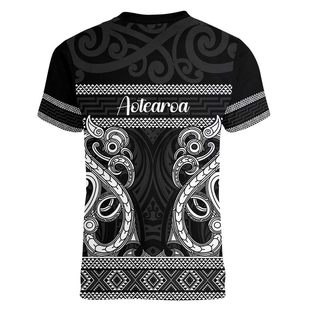 Kia Ora New Zealand Women V-Neck T-Shirt Maori Language Week Pango Taniko Motif - Vibe Hoodie