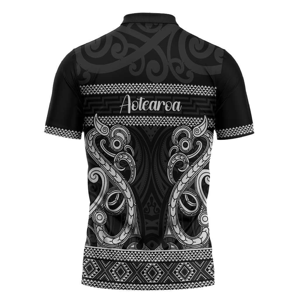 Kia Ora New Zealand Zipper Polo Shirt Maori Language Week Pango Taniko Motif - Vibe Hoodie