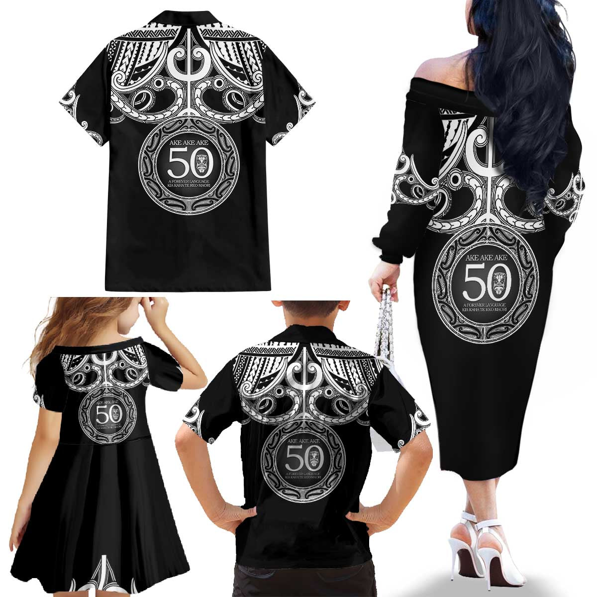 Kia Kaha Te Reo Maori New Zealand Family Matching Off The Shoulder Long Sleeve Dress and Hawaiian Shirt 50th Anniversary Ake Ake Ake - Vibe Hoodie