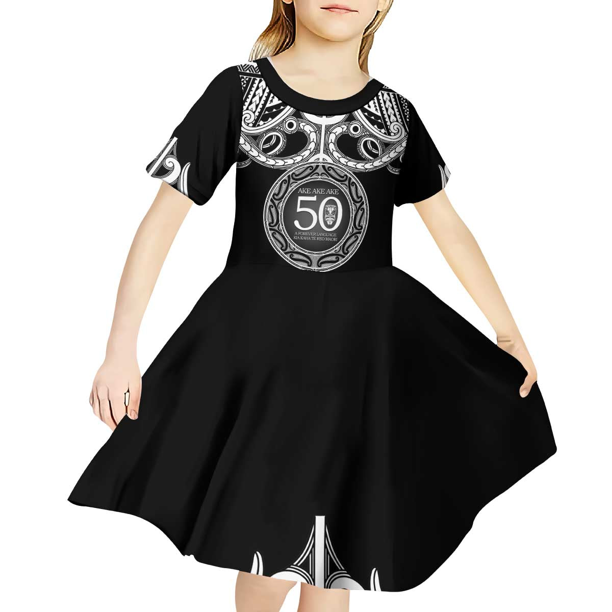 Kia Kaha Te Reo Maori New Zealand Kid Short Sleeve Dress 50th Anniversary Ake Ake Ake - Vibe Hoodie