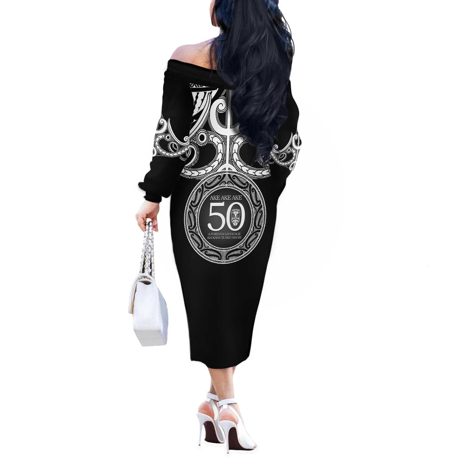 Kia Kaha Te Reo Maori New Zealand Off The Shoulder Long Sleeve Dress 50th Anniversary Ake Ake Ake - Vibe Hoodie