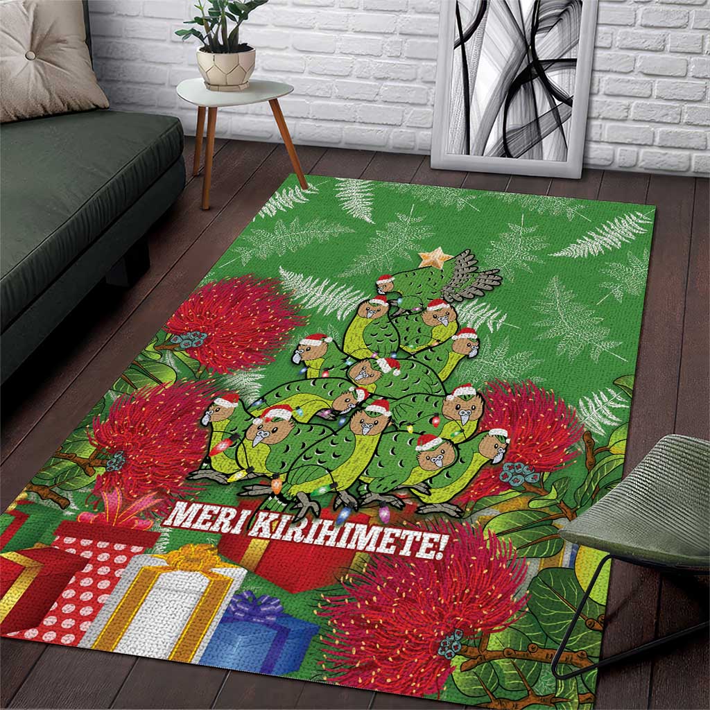 Kakapo New Zealand Christmas Area Rug Meri Kirihimete Pohutukawa - Green Color - Vibe Hoodie Shop