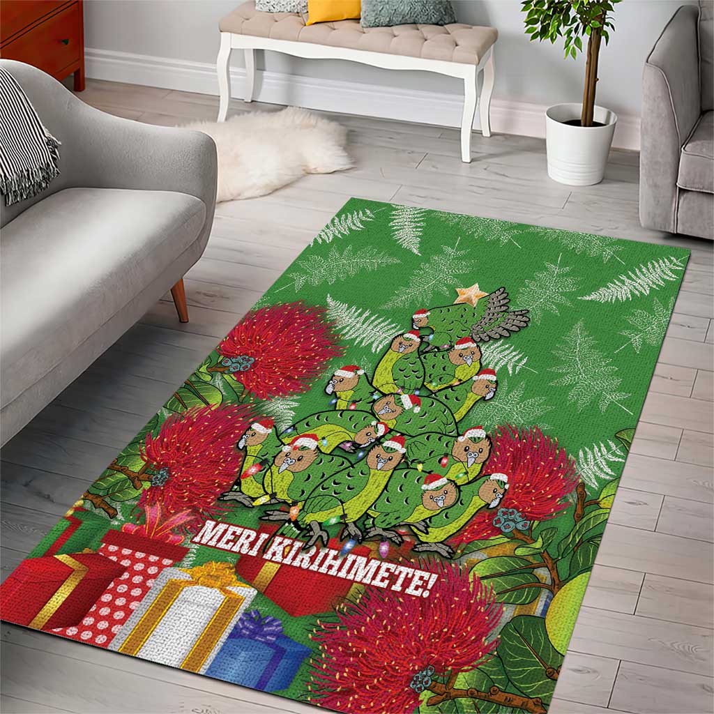 Kakapo New Zealand Christmas Area Rug Meri Kirihimete Pohutukawa - Green Color - Vibe Hoodie Shop