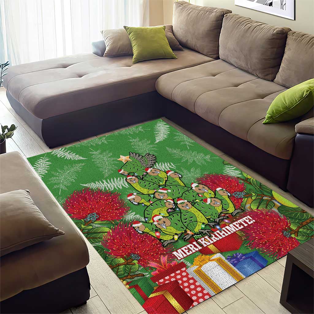 Kakapo New Zealand Christmas Area Rug Meri Kirihimete Pohutukawa - Green Color - Vibe Hoodie Shop