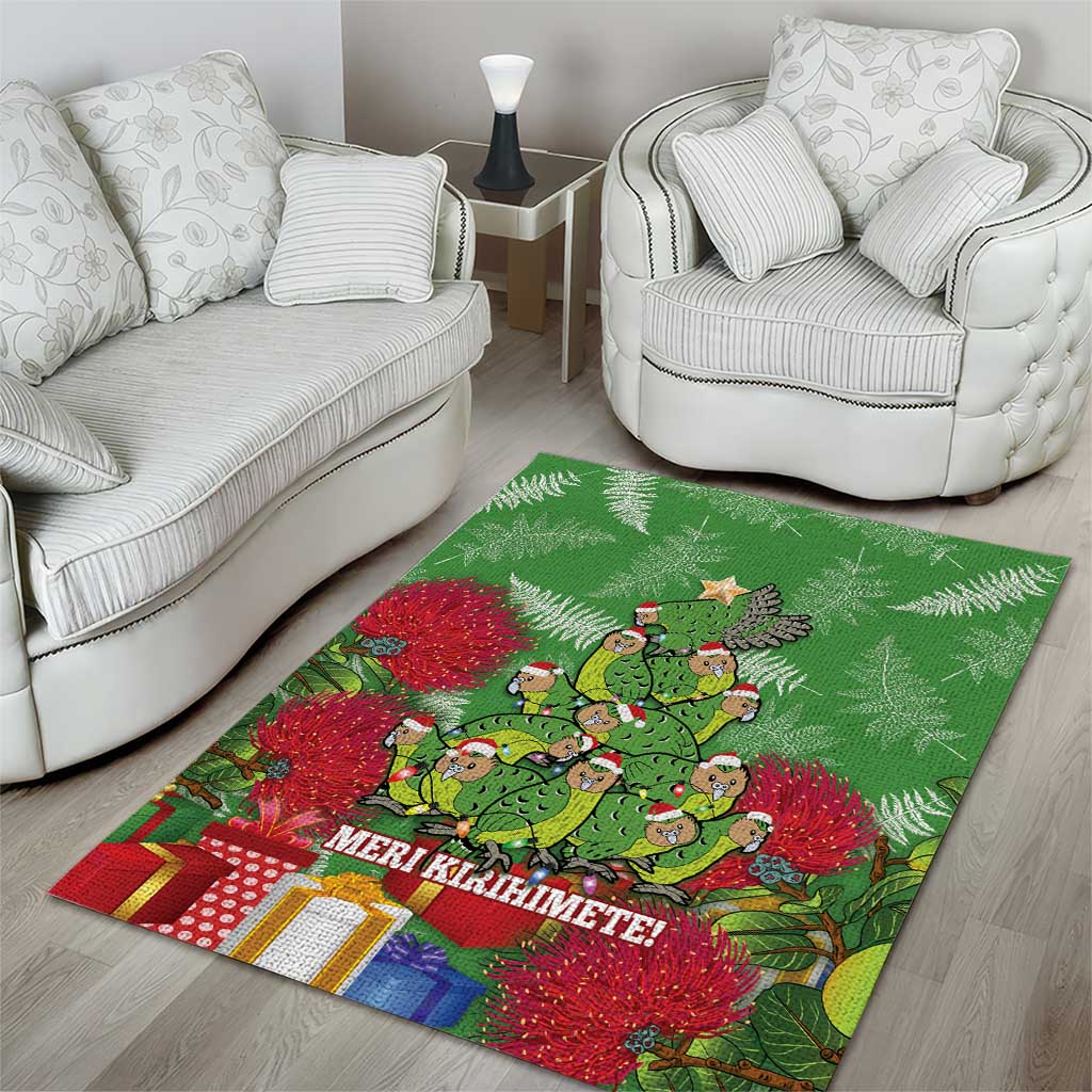 Kakapo New Zealand Christmas Area Rug Meri Kirihimete Pohutukawa - Green Color - Vibe Hoodie Shop