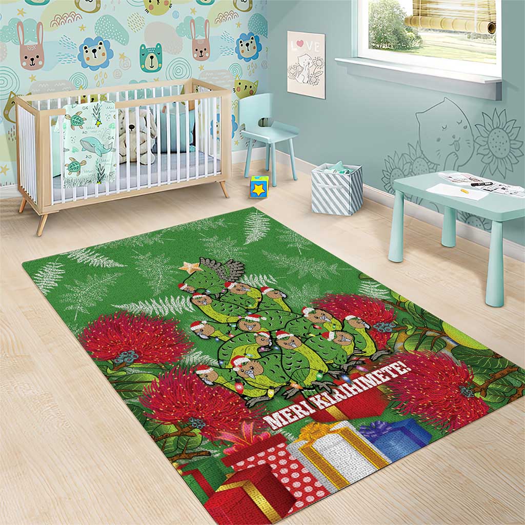 Kakapo New Zealand Christmas Area Rug Meri Kirihimete Pohutukawa - Green Color - Vibe Hoodie Shop