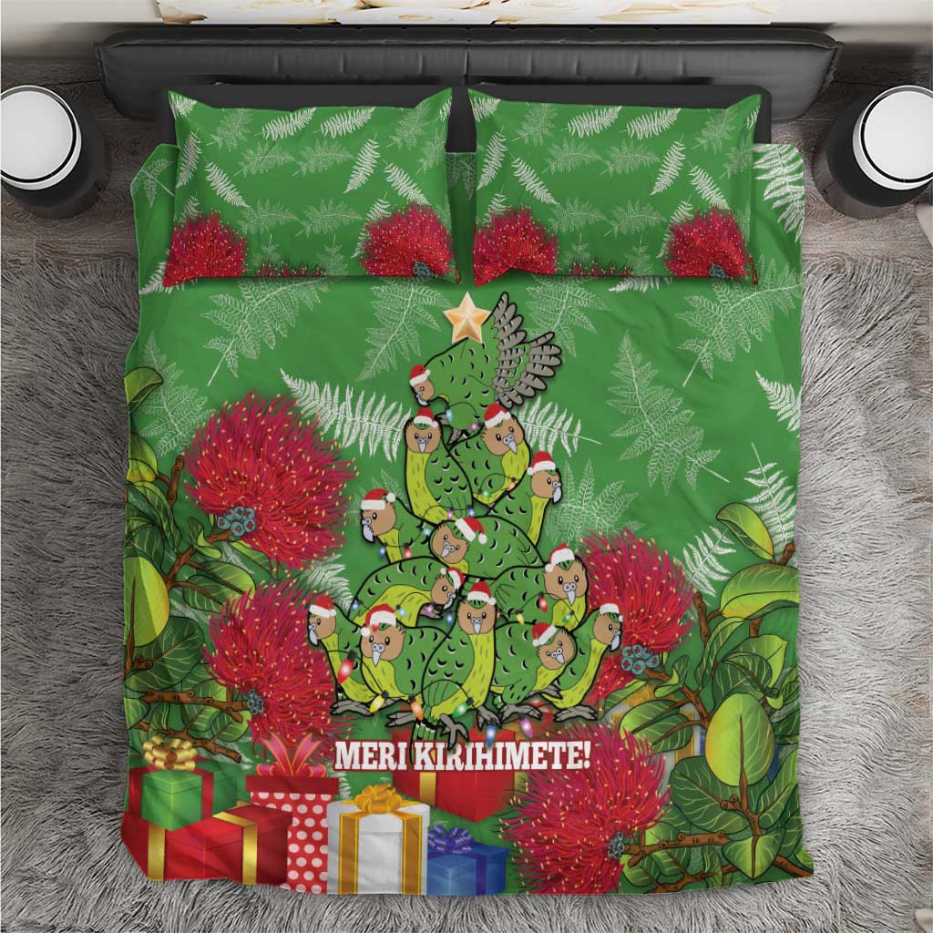 Kakapo New Zealand Christmas Bedding Set Meri Kirihimete Pohutukawa - Green Color - Vibe Hoodie Shop