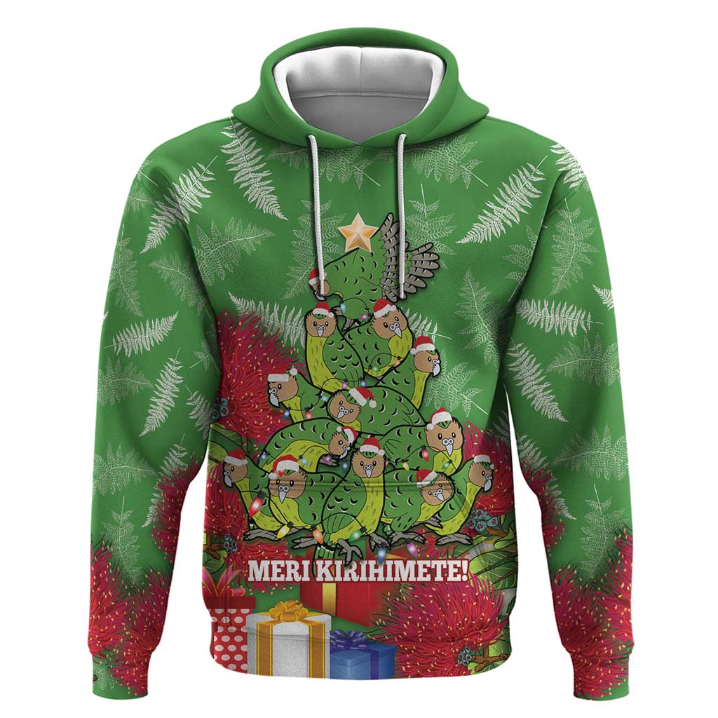 Kakapo New Zealand Christmas Hoodie Meri Kirihimete Pohutukawa - Green Color - Vibe Hoodie Shop