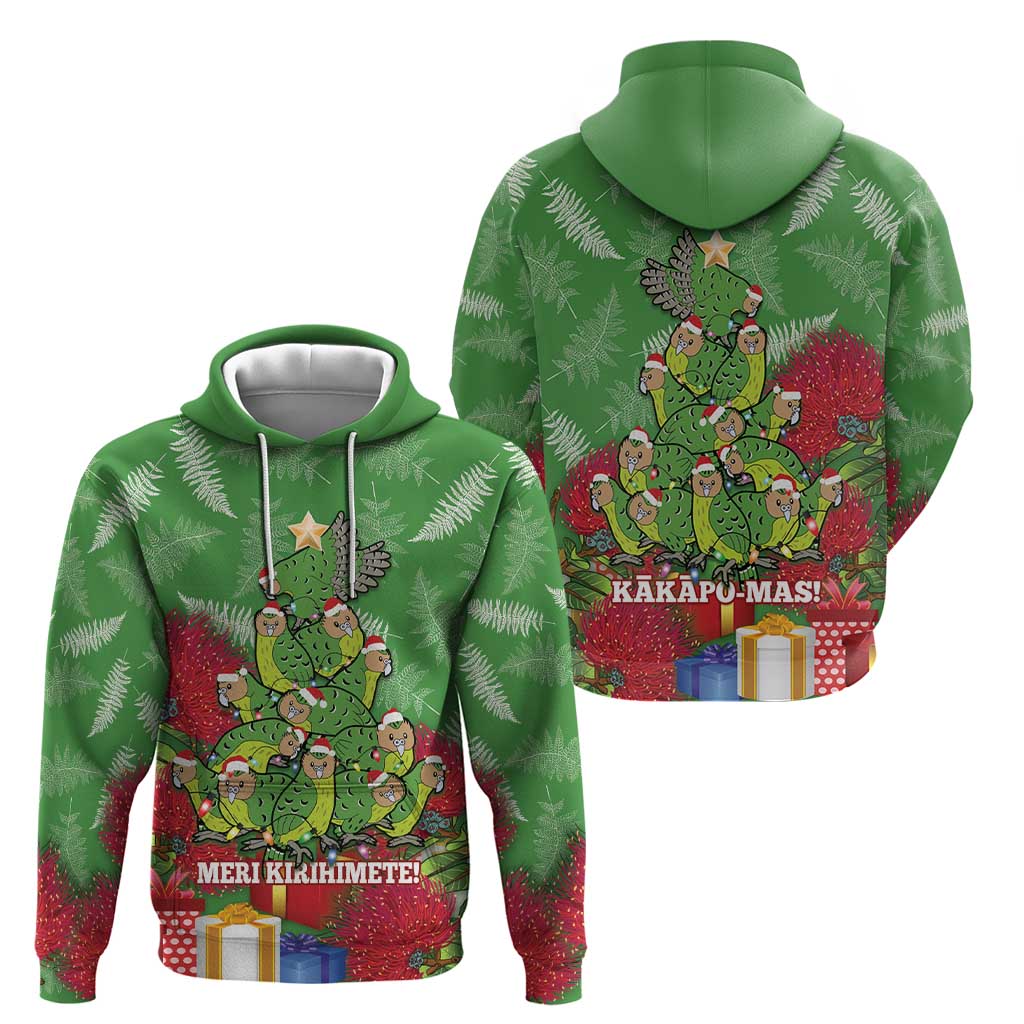 Kakapo New Zealand Christmas Hoodie Meri Kirihimete Pohutukawa - Green Color - Vibe Hoodie Shop
